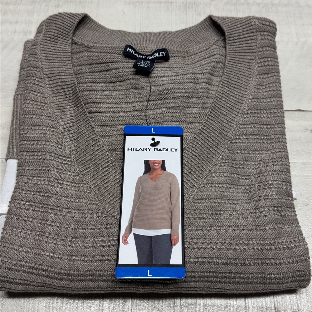 Hilary Radley Tan V Neck Sweater NWT